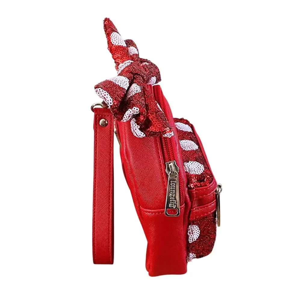 Disney Parks Loungefly Minnie Mouse Wristlet Red Sequin Bow Polka Dot NWOT